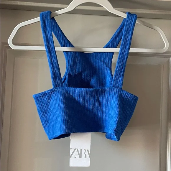 NWT Zara Bright Blue Ribbed Crop Top - Picture 2 of 5